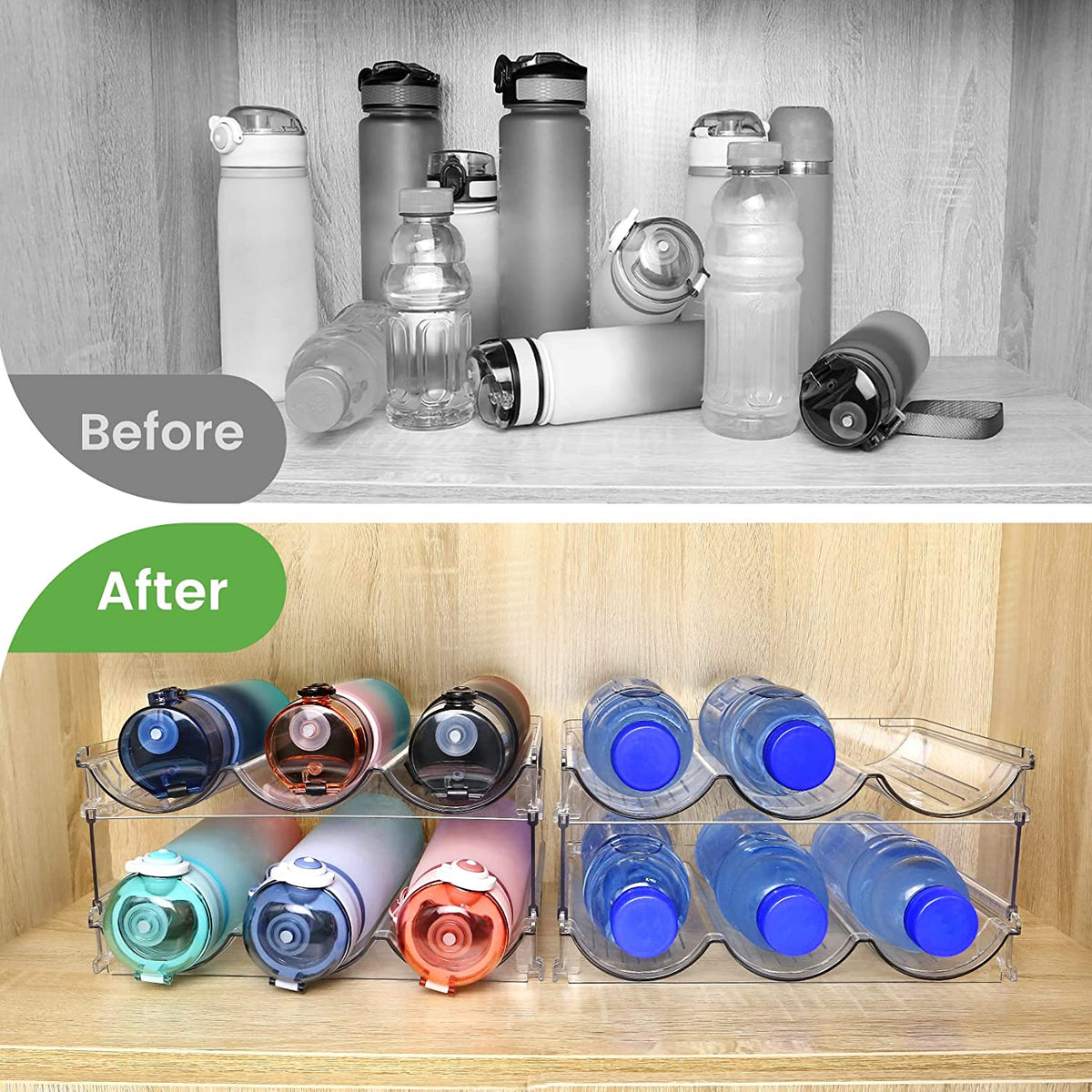 Cabinet Water Bottle Organizer Set - 2 Pack Stackable Storage Racks