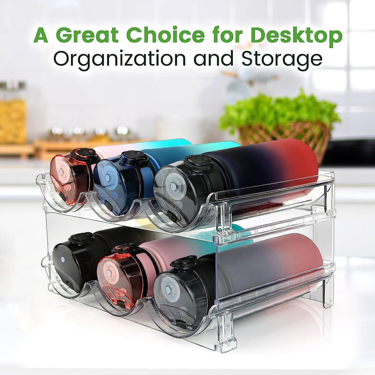 Cabinet Water Bottle Organizer Set - 2 Pack Stackable Storage Racks